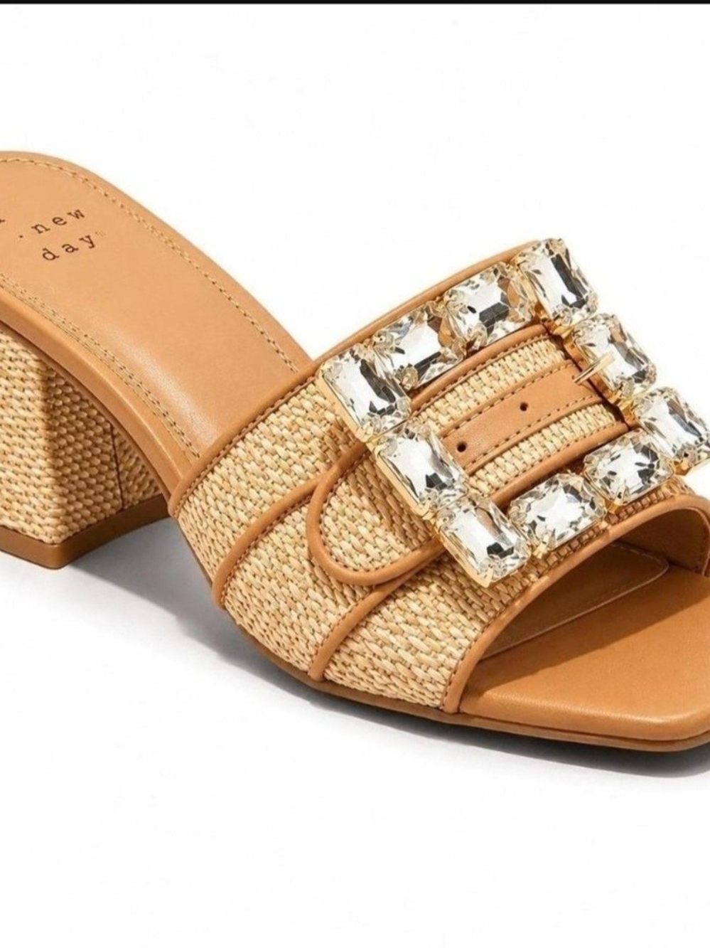 a new day Tan Woven Slide Mule with Crystal Buckle